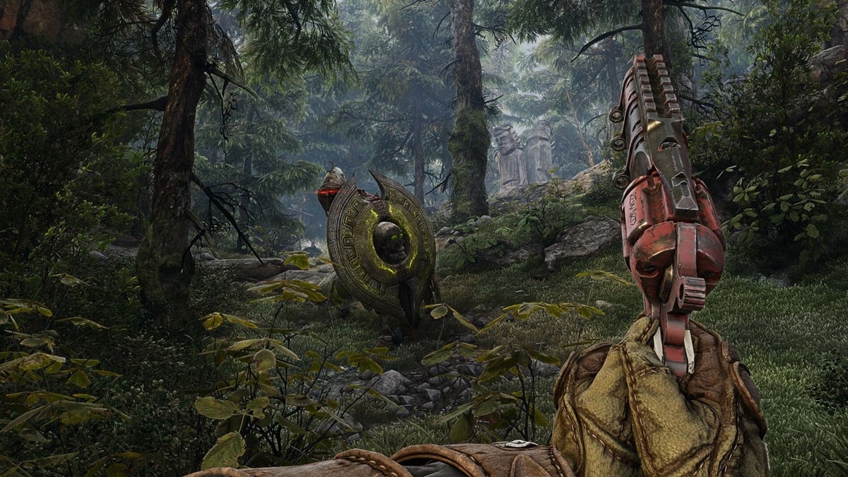 A gameplay screenshot from one of Witchfire's forest levels.